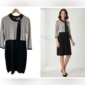 Nine West Black and Gray Long Sleeve Dress